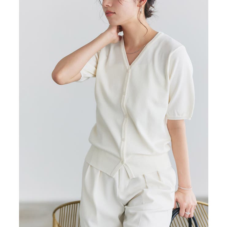 アイボリー | 多機能ニット5分袖カーディガン カーディガン ニット | Pierrot