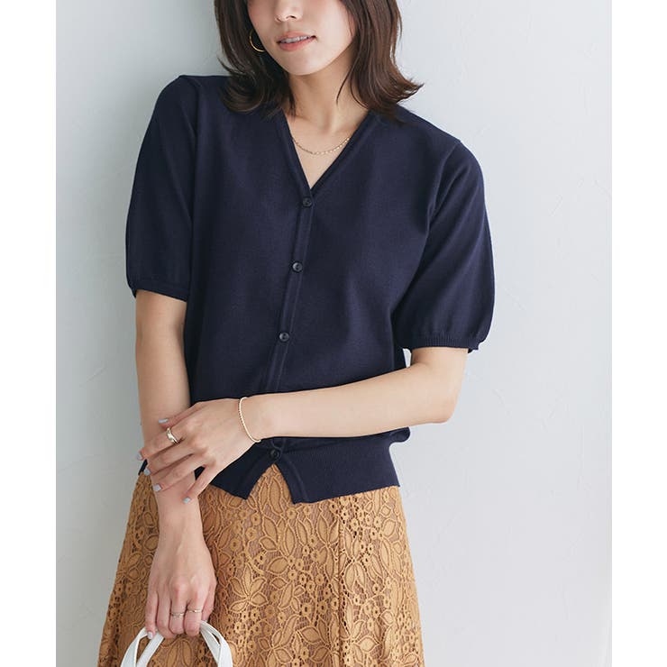 ネイビー | 多機能ニット5分袖カーディガン カーディガン ニット | Pierrot