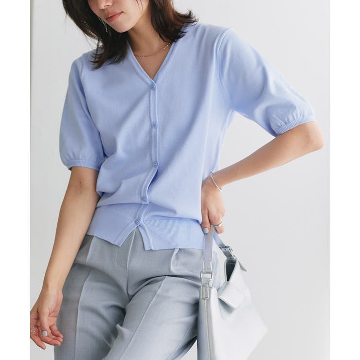 サックス | 多機能ニット5分袖カーディガン カーディガン ニット | Pierrot