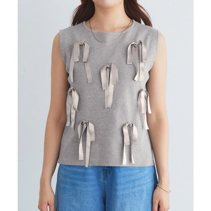 リボンモチーフノースリーブニット ニット ノースリーブ | Pierrot | 詳細画像6 