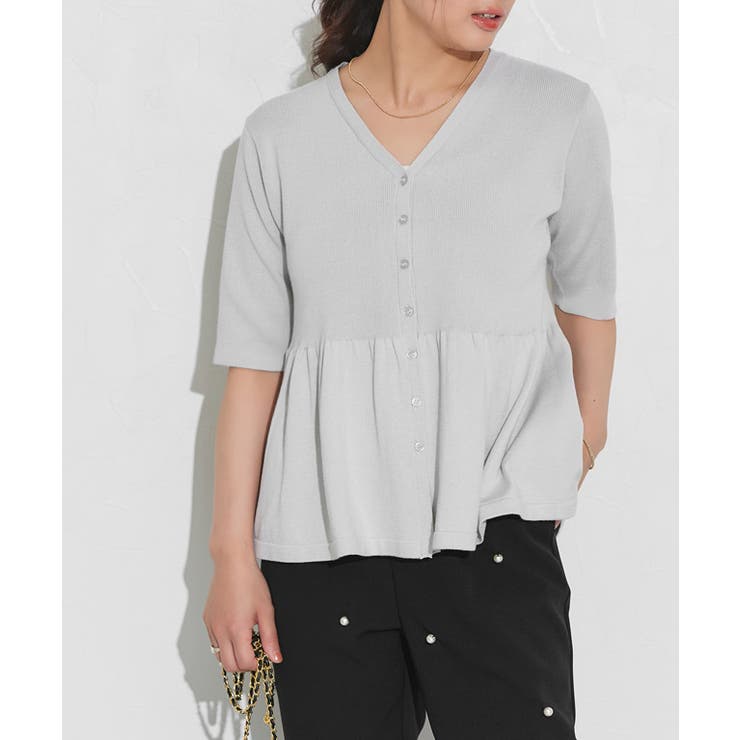 アイスグレー | ペプラムニットカーディガン カーディガン ニット | Pierrot