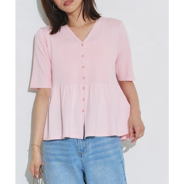 パウダーピンク | ペプラムニットカーディガン カーディガン ニット | Pierrot