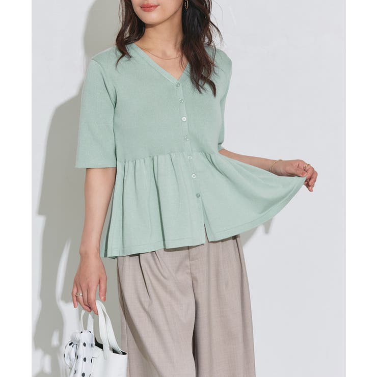 ミントブルー | ペプラムニットカーディガン カーディガン ニット | Pierrot