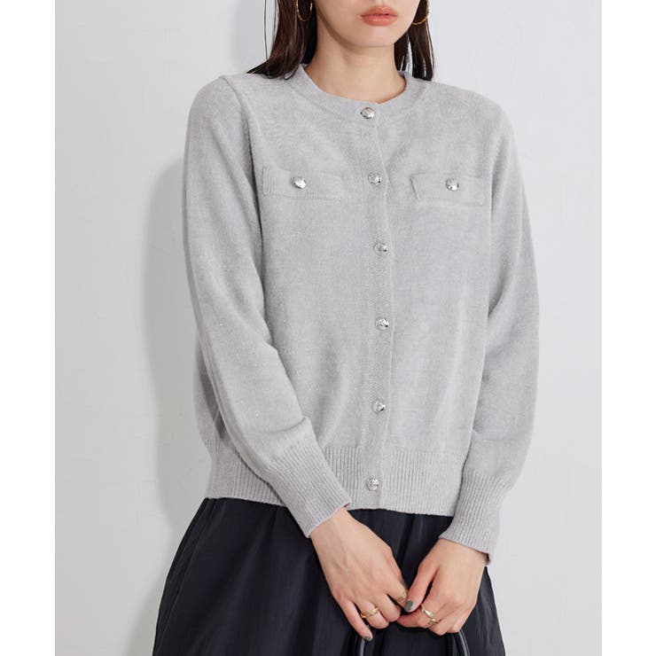 シルバー | ラメベロアニットカーディガン カーディガン ニット | Pierrot