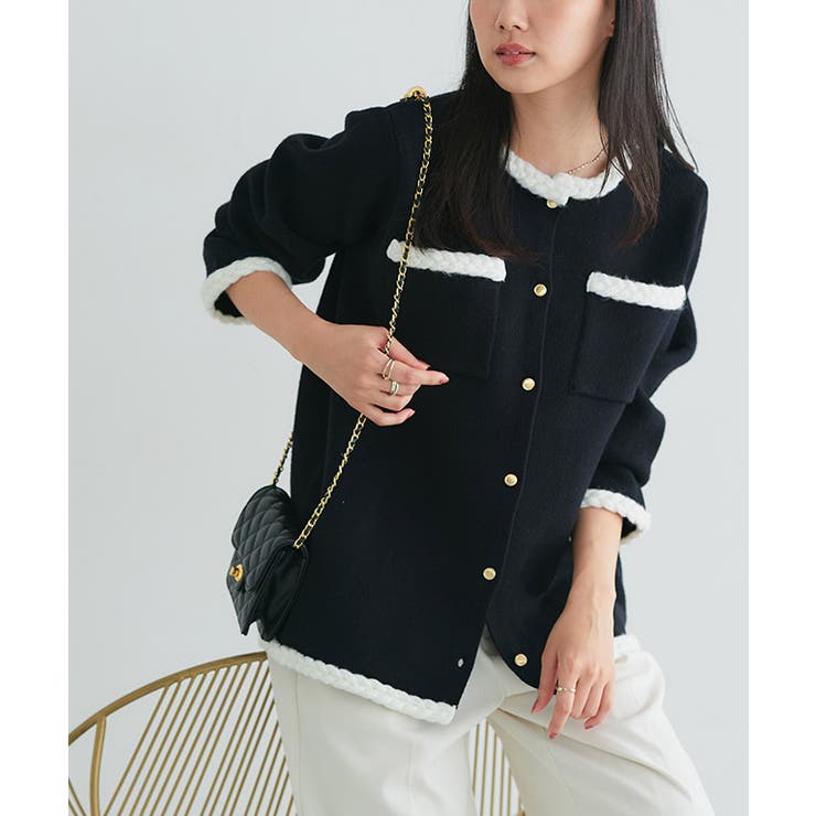 ゴールドボタン配色ニットジャケット ジャケット ニット | Pierrot | 詳細画像24 