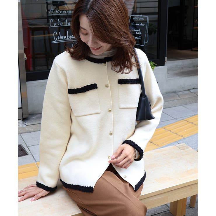 ゴールドボタン配色ニットジャケット ジャケット ニット | Pierrot | 詳細画像14 