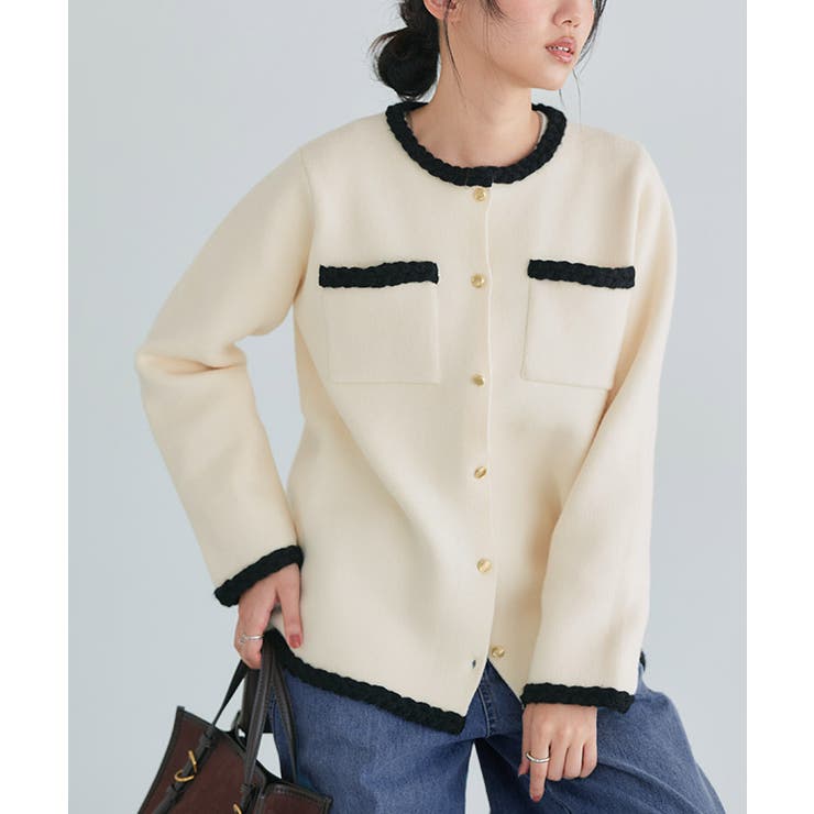 ゴールドボタン配色ニットジャケット ジャケット ニット | Pierrot | 詳細画像19 