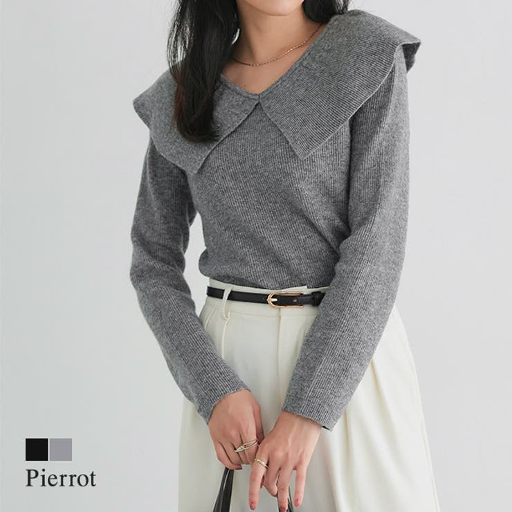 フリルカラーニット ニット フリル[品番：PRTW0005671]｜Pierrot