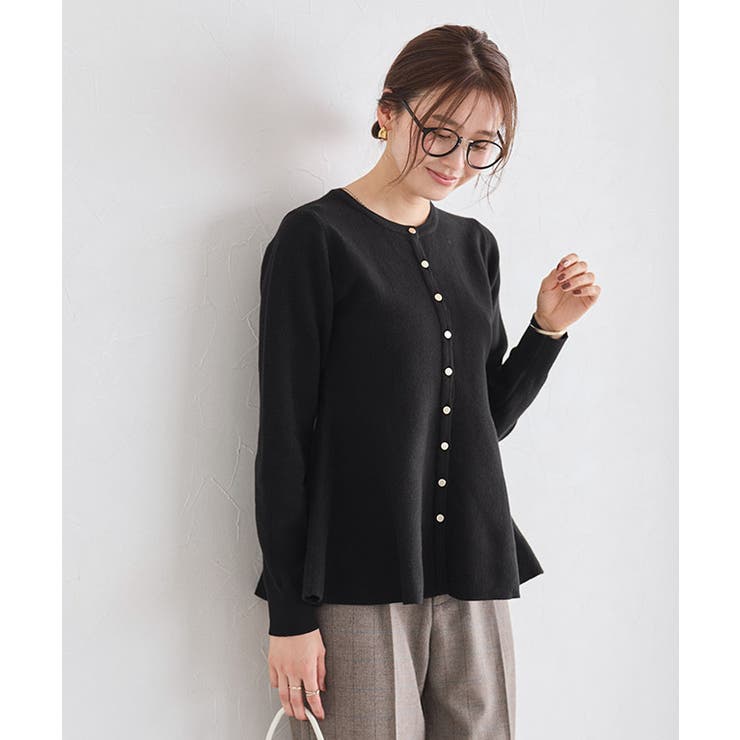 ブラック | ゴールドボタンペプラムカーディガン カーディガン ペプラム | Pierrot