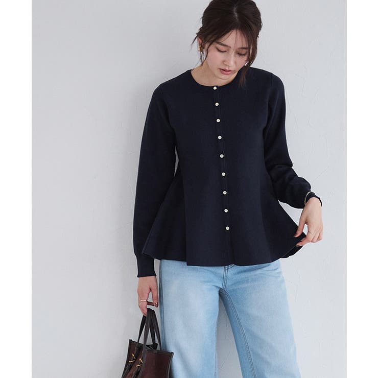 ネイビー | ゴールドボタンペプラムカーディガン カーディガン ペプラム | Pierrot