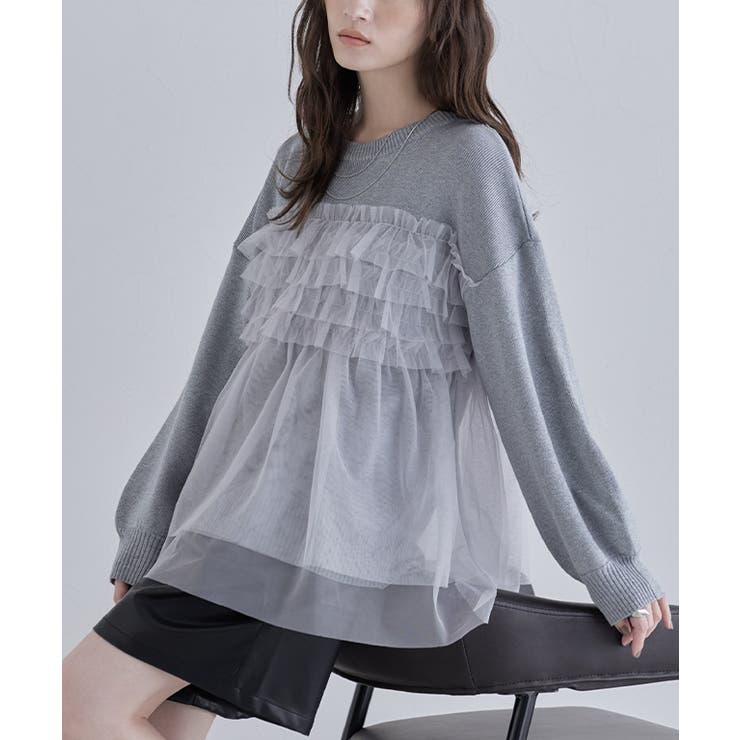 グレー | フリルチュールラメ入りニット ニット ラメ | Pierrot