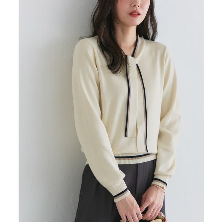 アイボリー | 配色ボウタイニット ニット ボウタイ | Pierrot