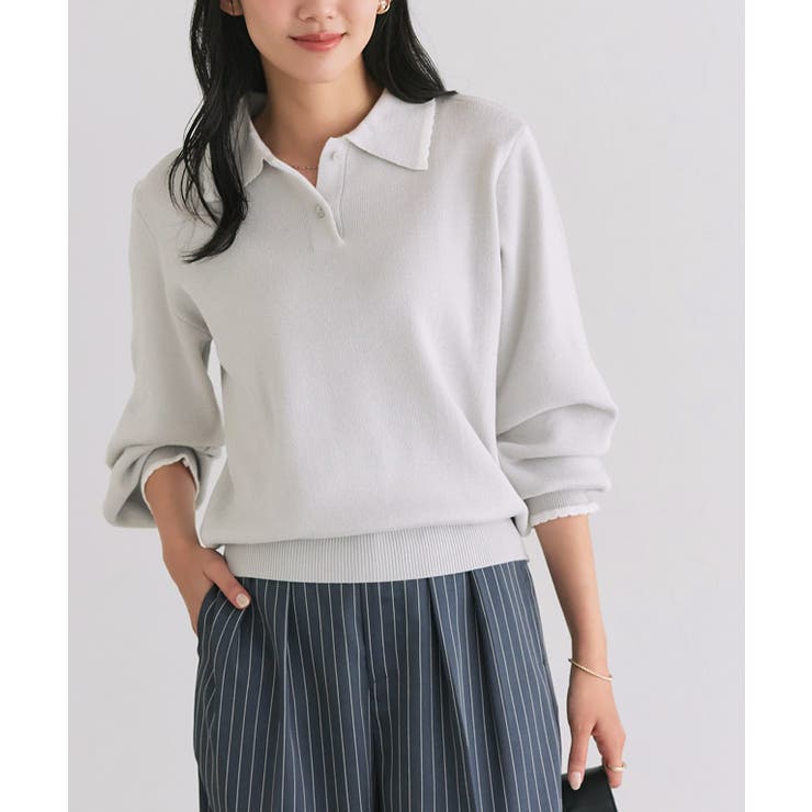 グレー×オフホワイト | スカラップポロニット ニット 着心地 | Pierrot