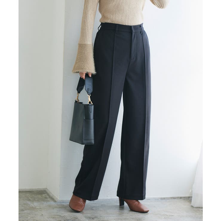 ブラック | カシミヤタッチセミルーズストレートパンツ パンツ カシミヤタッチ | Pierrot