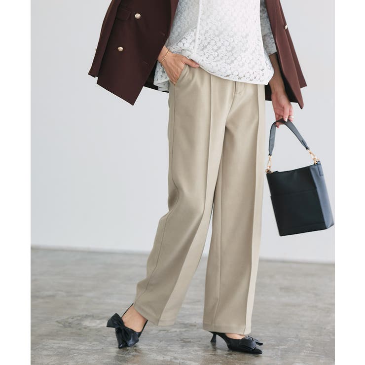 グレージュ | カシミヤタッチセミルーズストレートパンツ パンツ カシミヤタッチ | Pierrot
