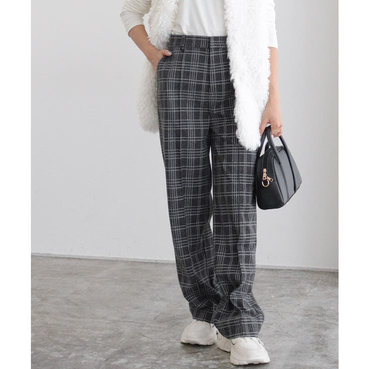 チェック | カシミヤタッチセミルーズストレートパンツ パンツ カシミヤタッチ | Pierrot