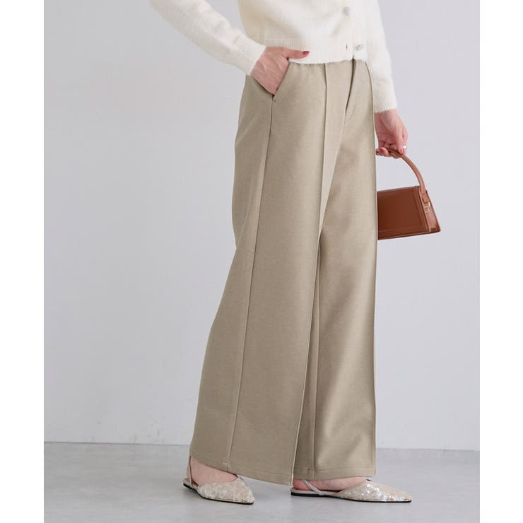 杢グレージュ | カット起毛ピンタックワイドパンツ あったか カット起毛 | Pierrot