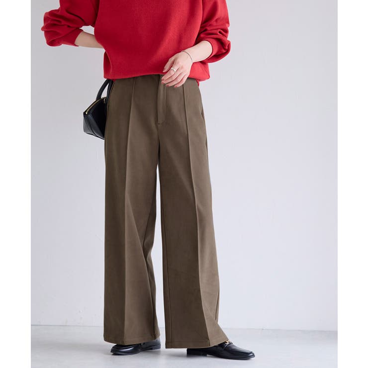 モカブラウン | カット起毛ピンタックワイドパンツ あったか カット起毛 | Pierrot