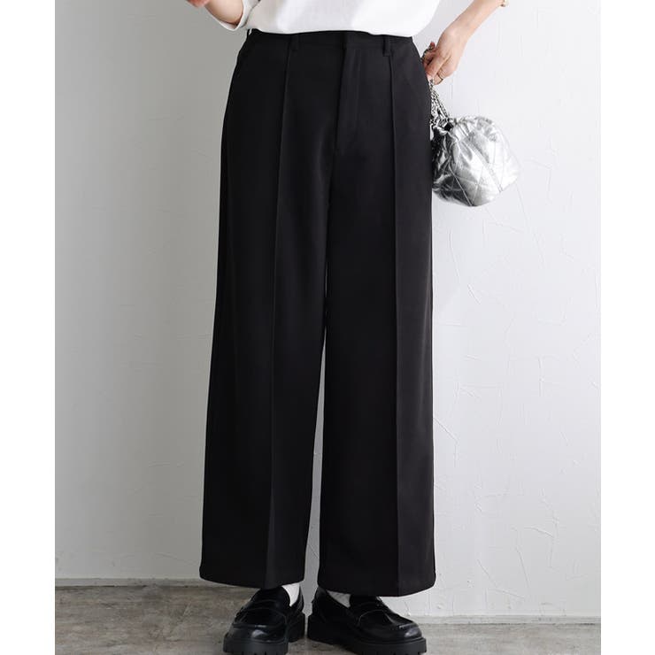 カット起毛ピンタックワイドパンツ
