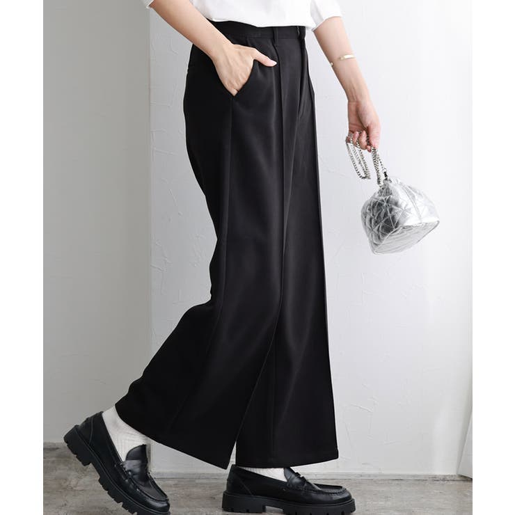 カット起毛ピンタックワイドパンツ