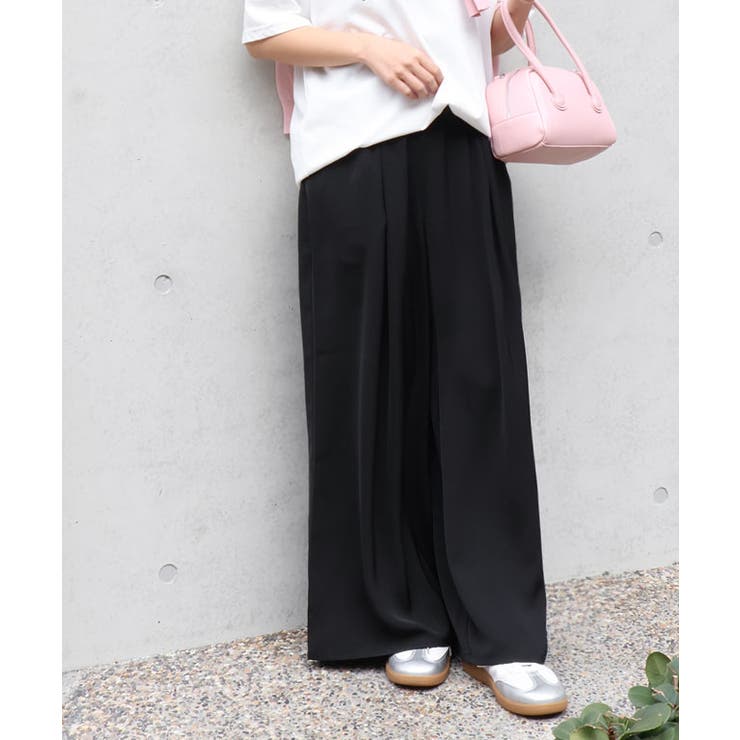 ブラック | 接触冷感イージーワイドパンツ 速乾 暑い | Pierrot