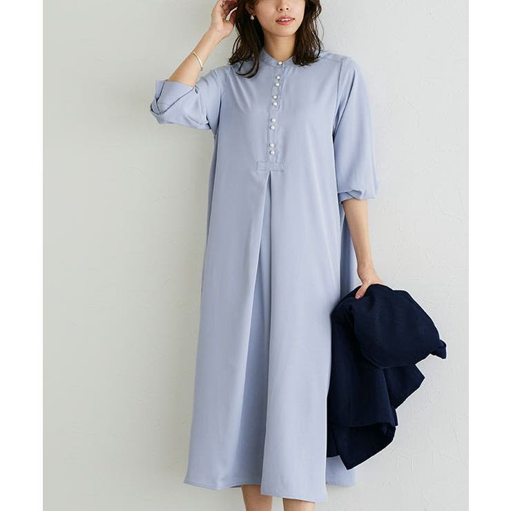 グレイッシュブルー | パールボタンフレアワンピース ワンピース ワンピ | Pierrot