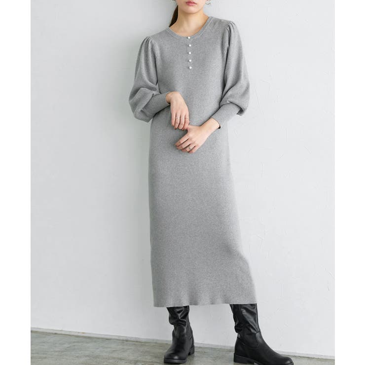 杢グレー | 2wayパールデザインニットワンピース ニット ワンピース | Pierrot