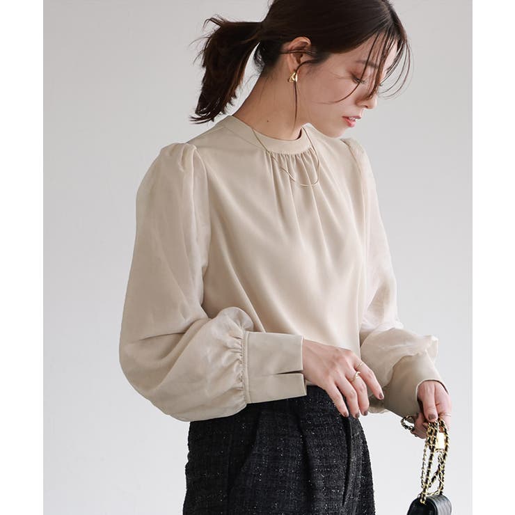 ベージュ | 2wayオーガンジースリーブブラウス ブラウス 2way | Pierrot