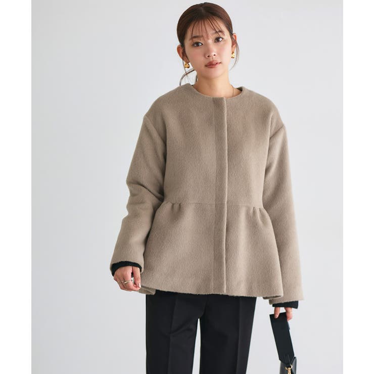 Aimeine ノーカラーシャギージャケットコート　チャコールSサイズ Aimeine ノーカラーシャギージャケットコート チャコールSサイズ