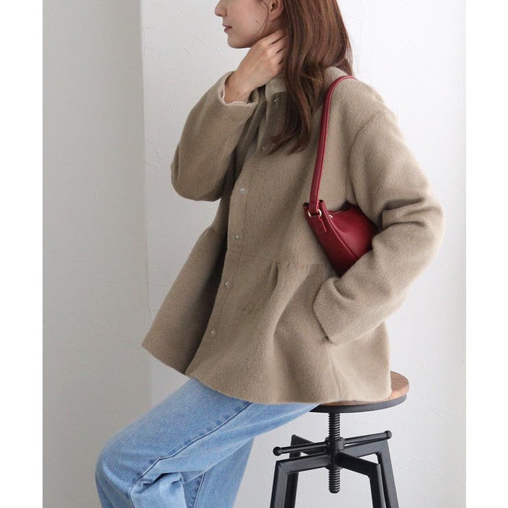 ノーカラーペプラムシャギーコート コート シャギー[品番