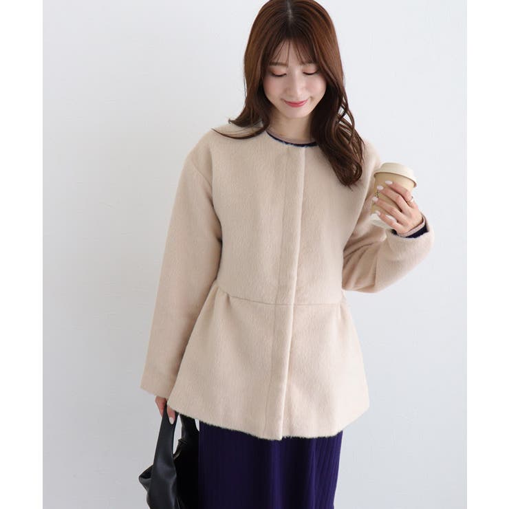 新品 23AW EMノーカラーAライン シャギー コート EMMEL REFINES＞EM ノーカラー Aライン シャギー コート（EMMEL