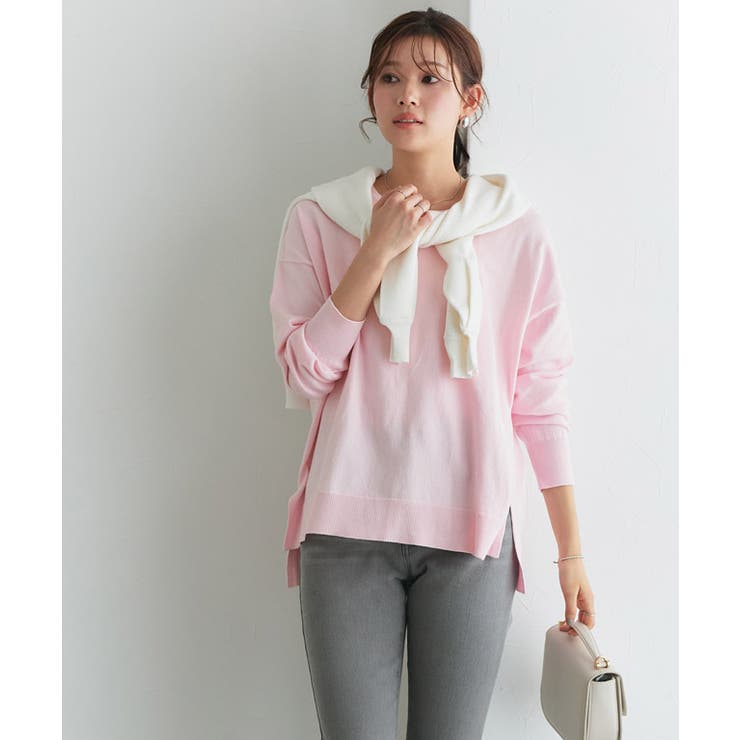 ピンク | ネックが選べるコットンミックスオーバーニット ニット 綿混 | Pierrot