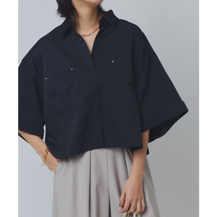 ダークネイビー | [RASW]クロップドワイドシャツ シャツ クロップド丈 | Pierrot