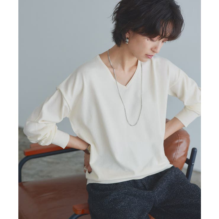 アイボリー | [RASW]ビスコースVネックルーズニット ニット Vネック | Pierrot