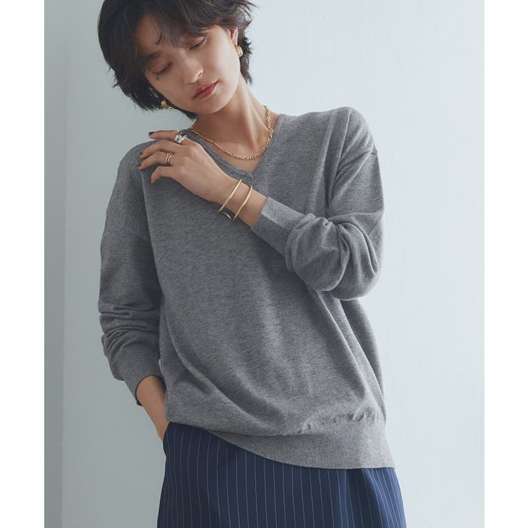 杢チャコール | [RASW]ビスコースVネックルーズニット ニット Vネック | Pierrot