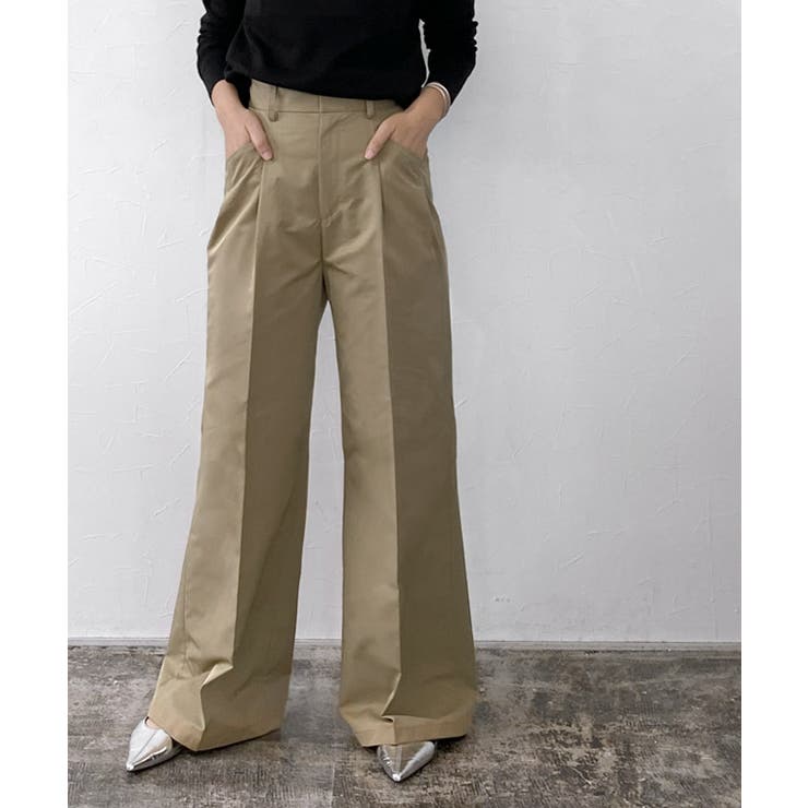 ベージュ | [RASW]エステルツイルハイウエストワイドパンツ ハイウエスト チノ | Pierrot