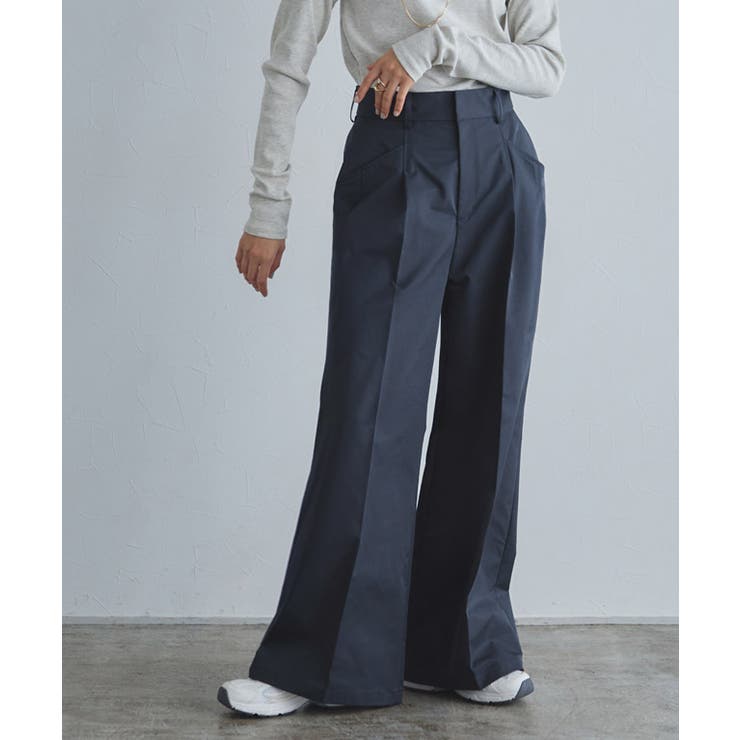 ダークネイビー | [RASW]エステルツイルハイウエストワイドパンツ ハイウエスト チノ | Pierrot