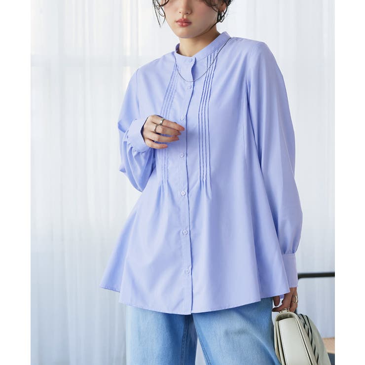 ブルー | ピンタックフレアブラウス 肌触り 上品さ | Pierrot