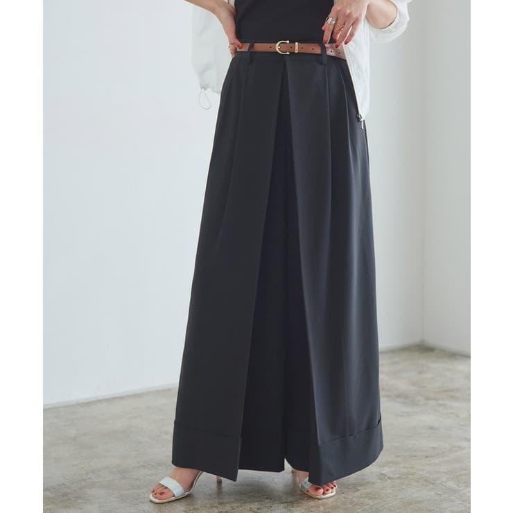 ブラック | [RASW]インバーテッドプリーツワイドパンツ さらっと シーズン | Pierrot