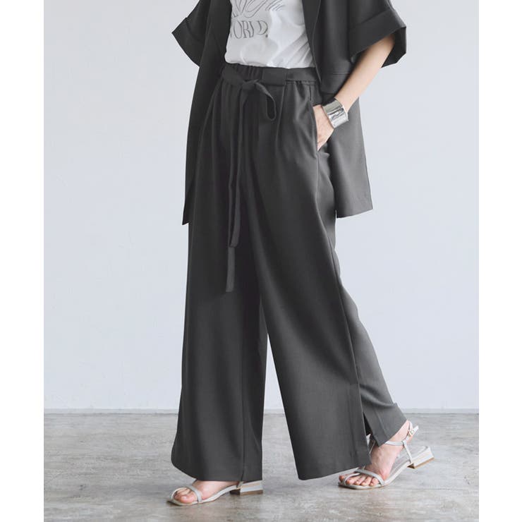 チャコール | [RASW]リネンライクリボンイージーパンツ リネン 清涼感 | Pierrot