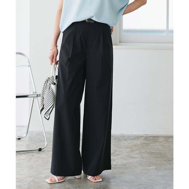 ブラック | ストレッチワイドパンツ ストレッチ ワイドパンツ | Pierrot