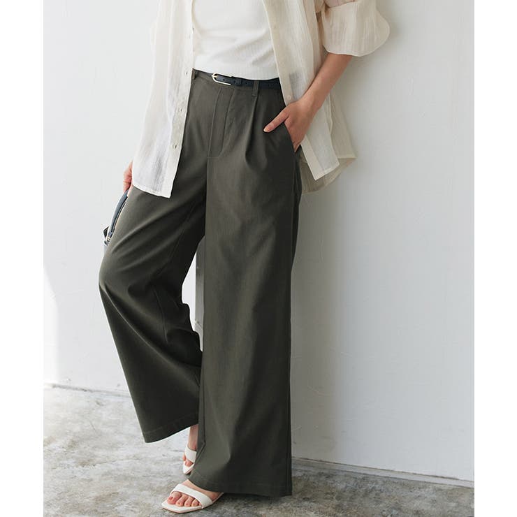 グレーカーキ | ストレッチワイドパンツ ストレッチ ワイドパンツ | Pierrot
