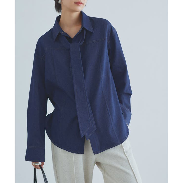 ブルー | [RASW]デニムリボンシャツ シャツ デニムシャツ | Pierrot