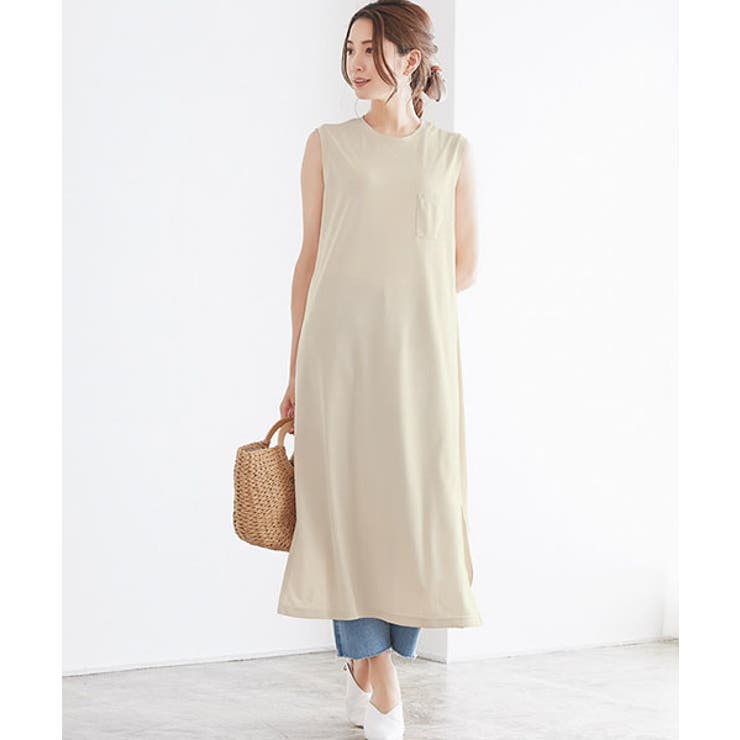 アイボリー | ミニポケットロングノースリワンピースワンピース ドレープスパン カットソー | Pierrot