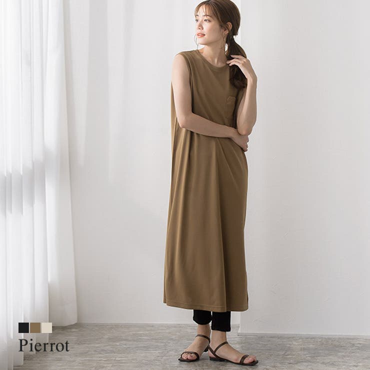ミニポケットロングノースリワンピースワンピース ドレープスパン カットソー | Pierrot | 詳細画像1 