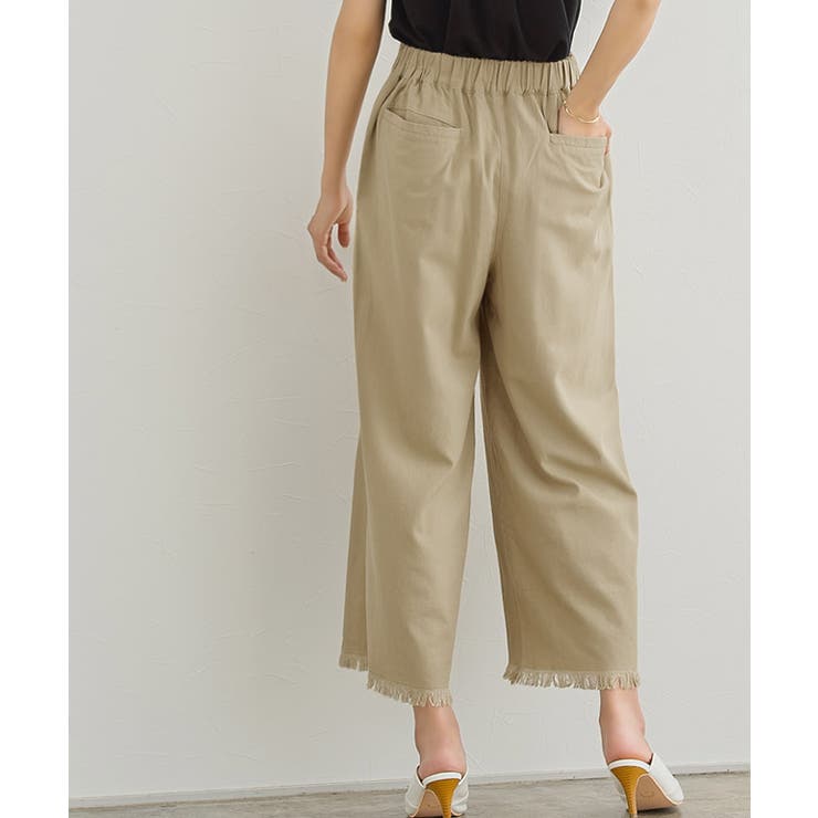 フリンジヘムパンツ パンツ ボトムス ワイド ロング フリンジヘム 