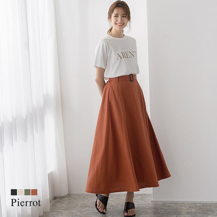 ベルト付き リネンフレアスカートレーヨン 綿混 綿 コットン ウエストベルト 品番 Prtw Pierrot ピエロ のレディースファッション通販 Shoplist ショップリスト