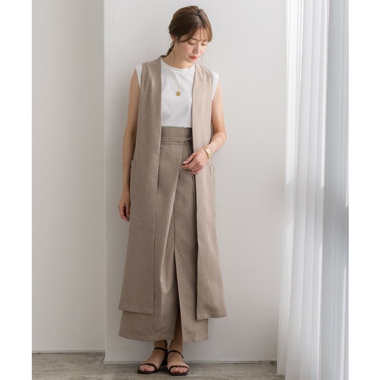 リネンライクロングジレ ジレ ベスト ロングジレ ロングベスト リネン