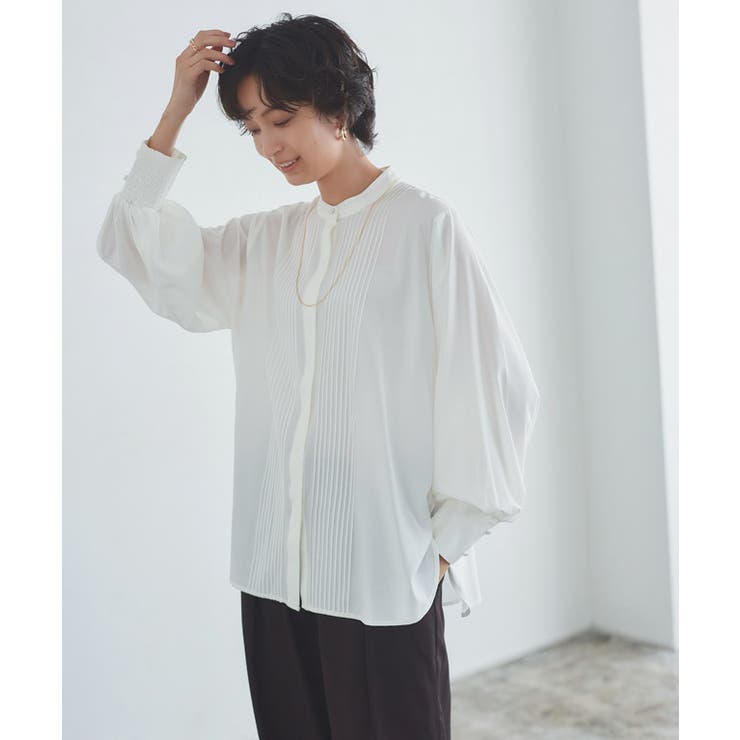 ホワイト | [RASW]ピンタックボリュームスリーブブラウス | Pierrot