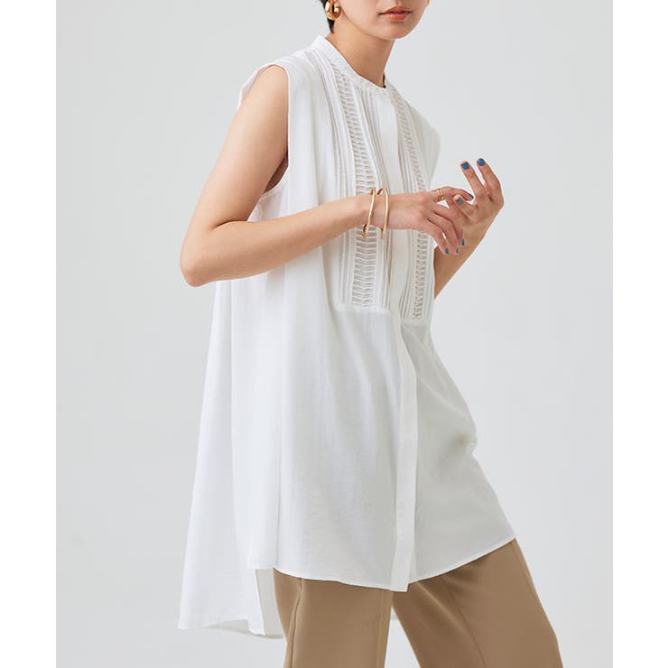 オフホワイト | [RASW]ピンタックブザムノースリブラウス ブラウス ピンタック | Pierrot